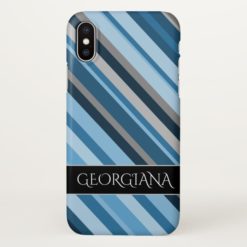 Blue and Grey Stripes + Custom Name Phone Case
