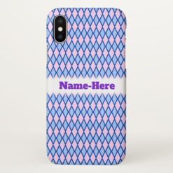 Blue and Pink Diamond Shape Pattern Custom Name iPhone X Case