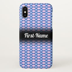 Blue and Pink Diamond Shape Pattern w/ Custom Name iPhone X Case