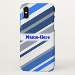 Blue/White/Gray Lines/Stripes Pattern Custom Name iPhone X Case