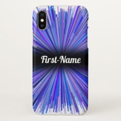Blues & Purples Line Burst Pattern w/ Custom Name iPhone X Case