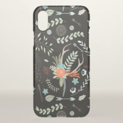 Boho Forest Arrows and Deer Antler Floral Pattern iPhone X Case