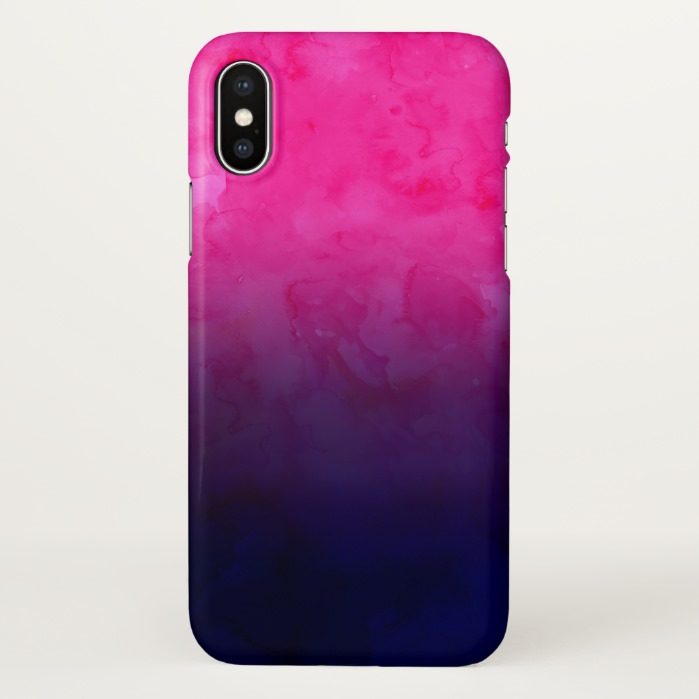 Boho pink navy blue watercolor ombre gradient iPhone x Case