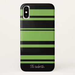Bold Stripe Pattern with Name - black green white iPhone X Case