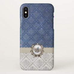 Chic Blue & Winter White Damask iPhone X Case
