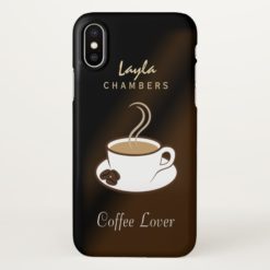 Chic Dark Brown Coffee Lover Cup and Beans Matte iPhone X Case