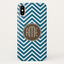 Chocolate and Teal Chevron Pattern with Monogram iPhone X Case