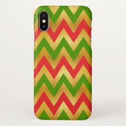 Christmas red green gold chevron iPhone X Case