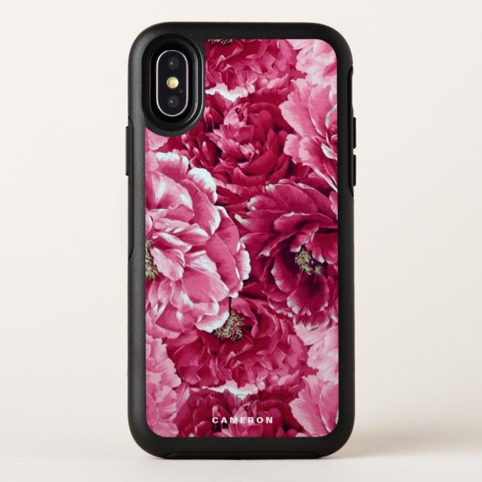 Classic Pink Peonies Clusters Personalized OtterBox Symmetry iPhone X Case