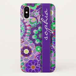 Colorful Floral Pattern with Name - aubergine iPhone X Case
