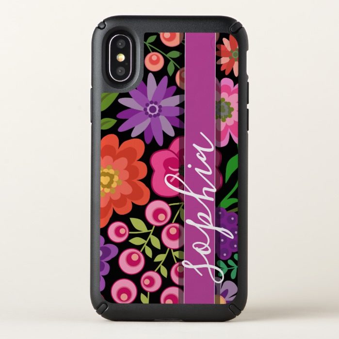 Colorful Floral Pattern with Name handwritten font Speck iPhone X Case