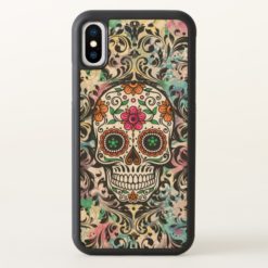 Colorful Floral Skull Black Swirls Pattern iPhone X Case