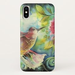Colorful Hummingbird Silk Art Painting iPhone X Case