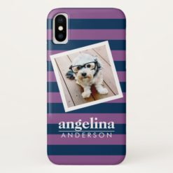 Colorful Rugby Stripes with Custom Name and Photo iPhone X Case