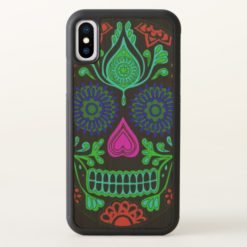 Colorful Sugar Skull iPhone X Bumper Wood Case