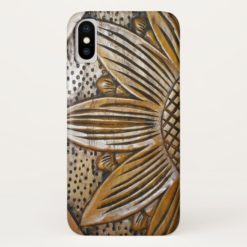 Cool Faux Wood Texture Sunflower Photo Tough iPhone X Case