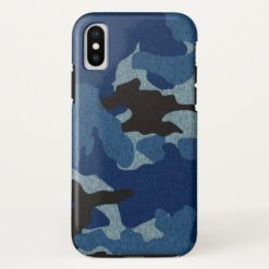 Cool Masculine Faux Cloth Blue Camo Military Tough iPhone X Case
