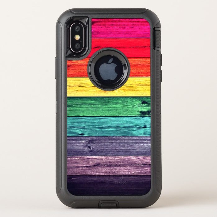 Cool Rainbow Colored Wooden Planks OtterBox Defender iPhone X Case
