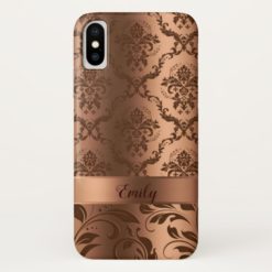 Copper Brown Floral Damasks & Swirls Metallic Look iPhone X Case