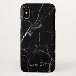 Cracked Black Marble Texture Personalized Name iPhone X Case