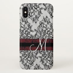 Custom Red Ribbon Black Floral Lace Pattern iPhone X Case