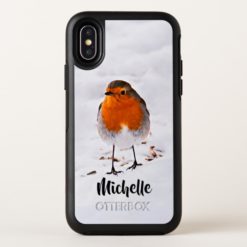 Custom cute Robin bird in winter snow OtterBox Symmetry iPhone X Case