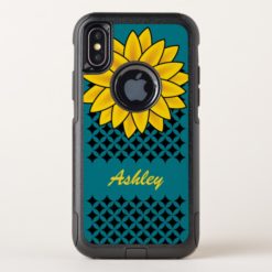 Cute Chic Yellow Sunflower Girly Name OtterBox Commuter iPhone X Case