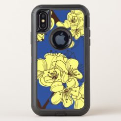 Cute Hand Drawn Yellow Wild Flowers on Blue OtterBox Defender iPhone X Case