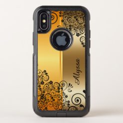 Cute New Girly Chic Floral Gold Name OtterBox Commuter iPhone X Case