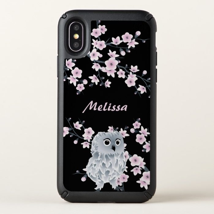 Cute Owl and Cherry Blossoms Pink Black Monogram Speck iPhone X Case