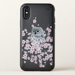 Cute Owl and Cherry Blossoms Pink Black Speck iPhone X Case
