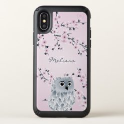 Cute Owl and Cherry Blossoms Pink Girly Monogram Speck iPhone X Case