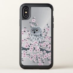 Cute Owl and Cherry Blossoms Pink Girly Silver Speck iPhone X Case