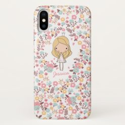 Cute Princess Monogram Custom Floral iPhone X Case