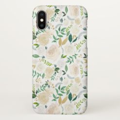 Cute Watercolor Ivory Gold Floral Pattern iPhone X Case