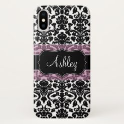Damask Pattern with Area For Name iPhone X Case