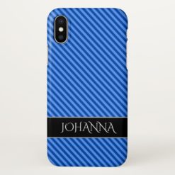 Dark Blue and Lighter Blue Stripes Pattern + Name iPhone X Case