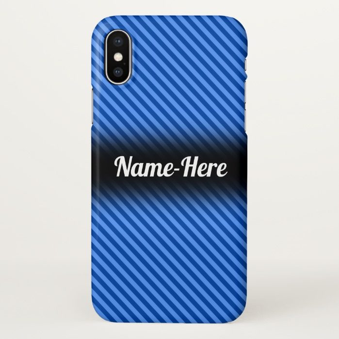 Dark Blue and Lighter Blue Stripes Pattern w/ Name iPhone X Case