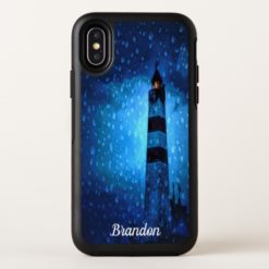 Dark blue night with a lighthouse and raindrops OtterBox symmetry iPhone x Case