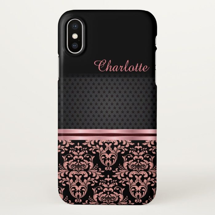 Elegant Pink And Black Damask Pattern iPhone X Case