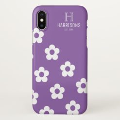 Elegant Purple Floral Personalized Family Name iPhone X Case