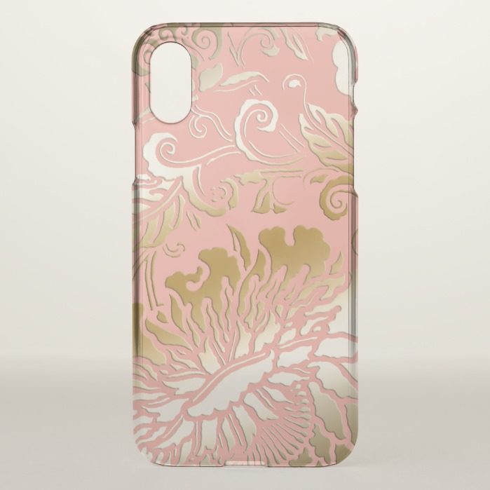 Elegant Rose Gold Embossed Style Floral iPhone X Case