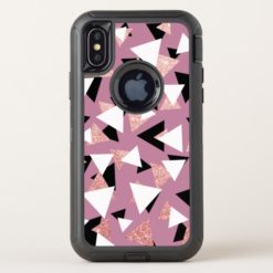 Elegant geometric triangles rose gold glitter OtterBox defender iPhone x Case