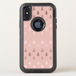 Elegant rose gold and pink Christmas tree pattern OtterBox Defender iPhone X Case