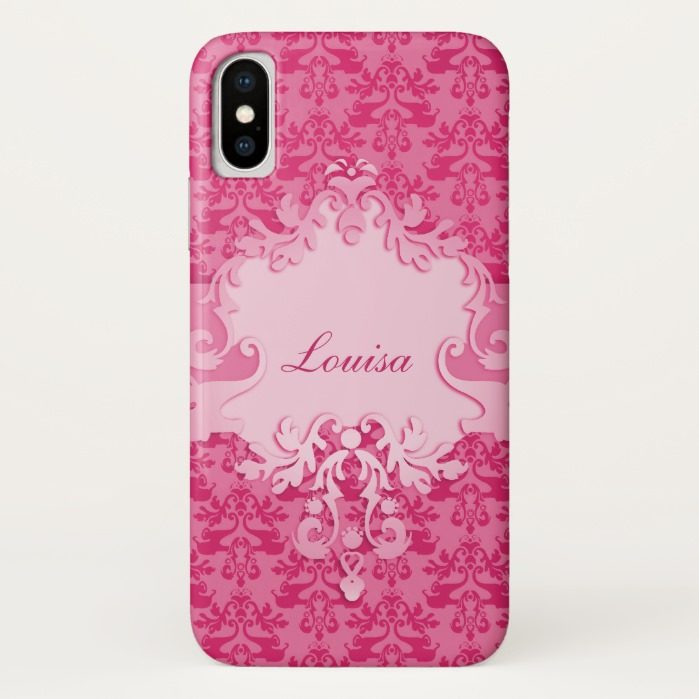 Elephant damask pink short name iphone Case