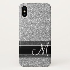 Fake Glitter Pattern with Monogram - Silver Black iPhone X Case