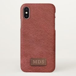 Faux Monogram Oxblood Leather Look iPhone X Case