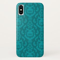 Flat Teal Damask Pattern iPhone X Case