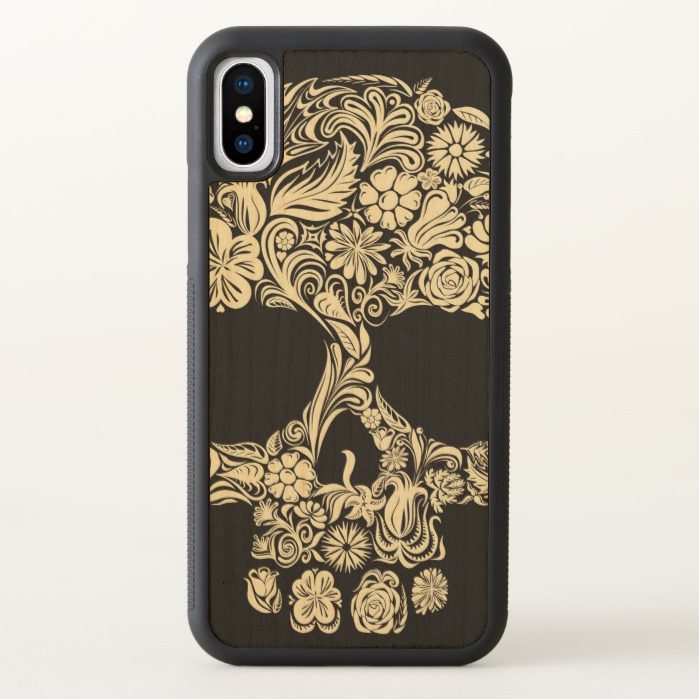 Floral Sugar Skull iPhone X Bumper Wood Case