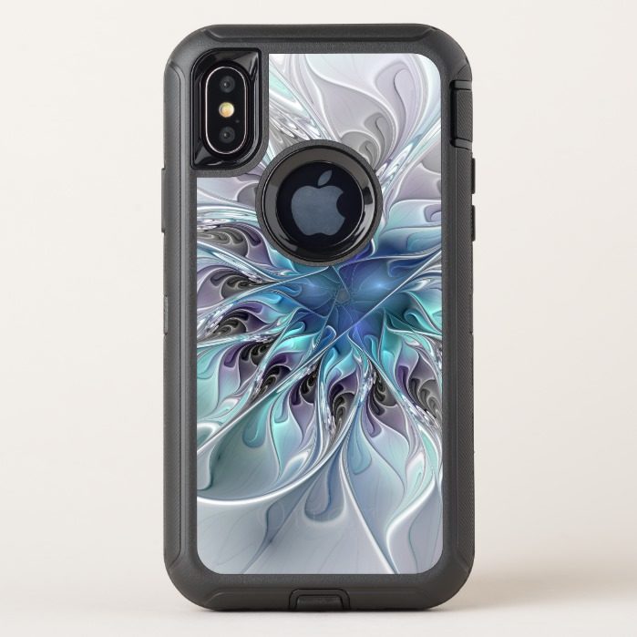 Flourish Abstract Modern Fractal Flower With Blue OtterBox Defender iPhone X Case